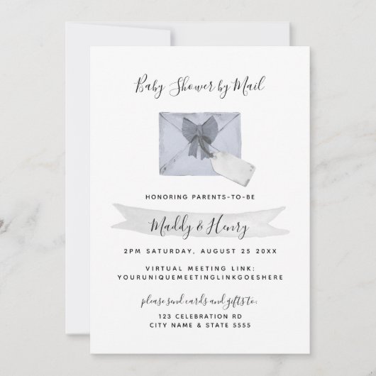 Invitation Douche bleue par courrier distance virtuelle (Devant)