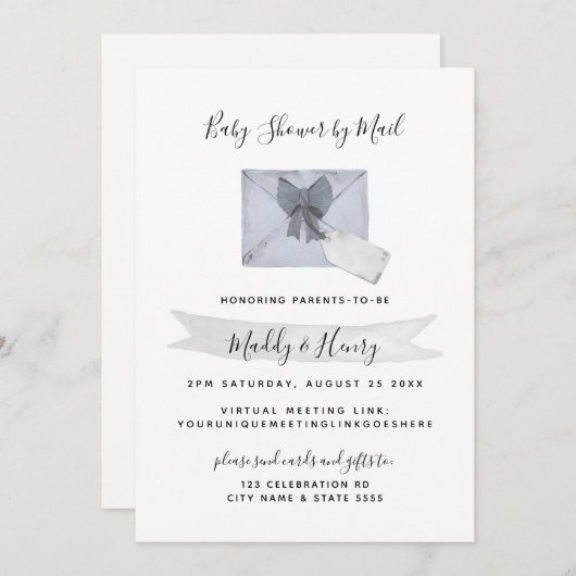 Invitation Douche bleue par courrier distance virtuelle (Devant / Derrière)