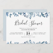 Invitation douche botanique bleu poussiéreux (Devant / Derrière)