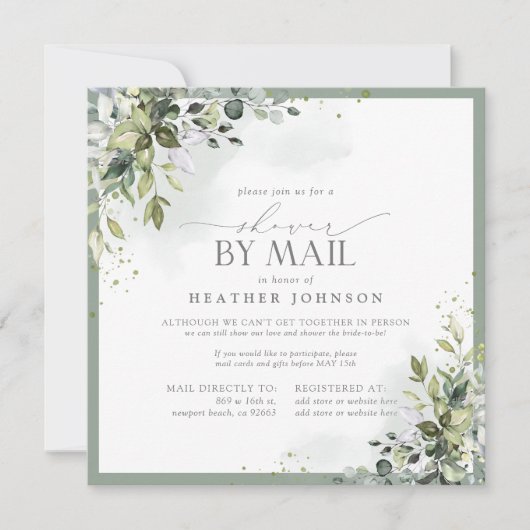 Invitation Douche Botanique Dusty Blue Eucalyptus Mail (Devant)