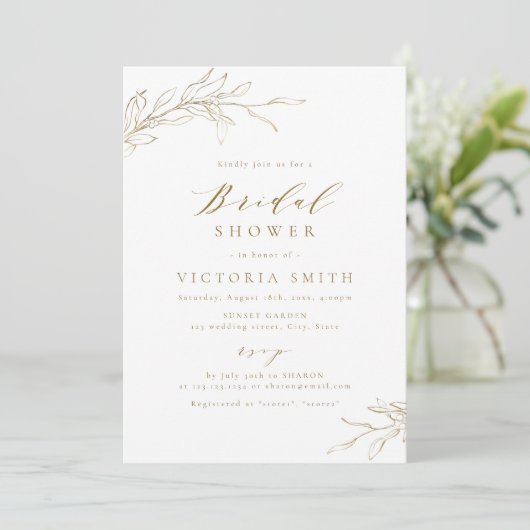 Invitation Douche botanique rustique or simple (Debout devant)