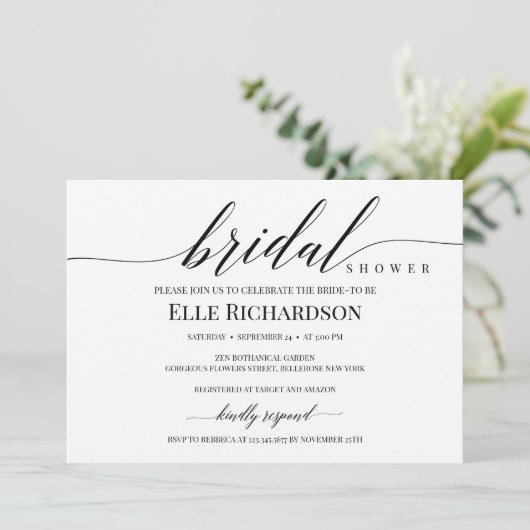 Invitation Douche bracelet à écriture rustique chic et modern (Debout devant)