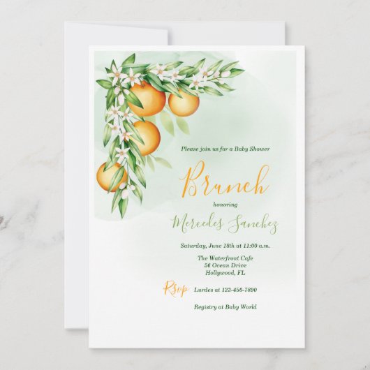 Invitation Douche Brunch aux fleurs d'orange (Devant)