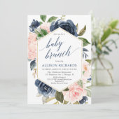 Invitation Douche brunch pour bébé rose et bleu marine (Debout devant)