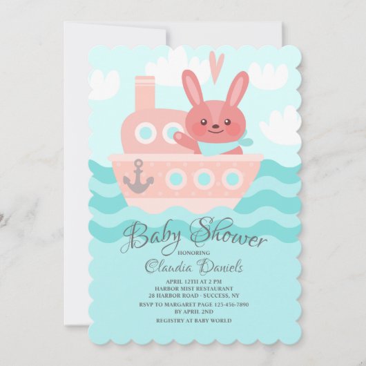 Invitation Douche Bunny Voyager rose (Devant)