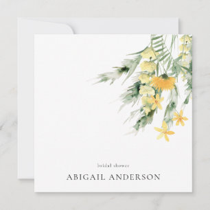 Invitation Douche Carrée Minimaliste Fleur Sauvage Jaune Bohè