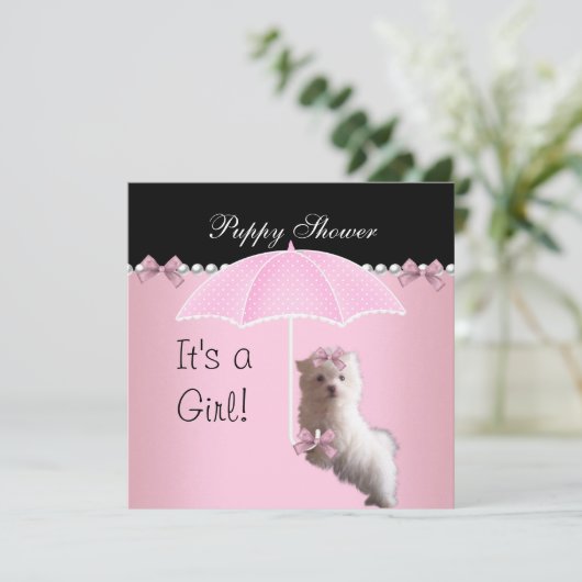 Invitation Douche Chien rose mignon (Debout devant)