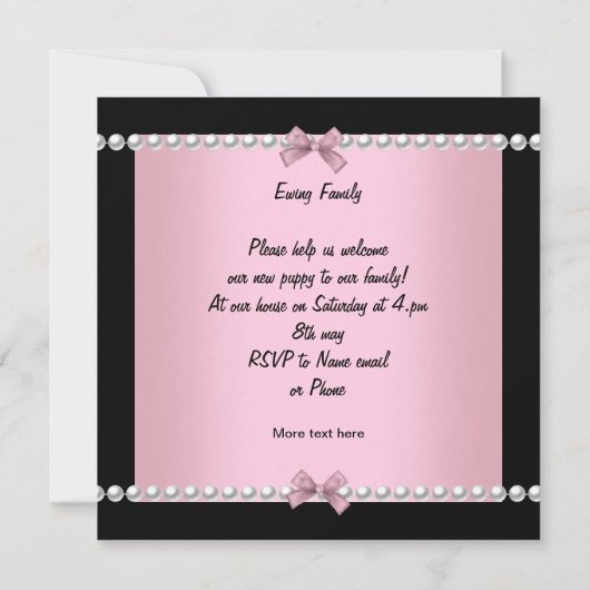 Invitation Douche Chien rose mignon (Dos)