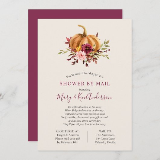 Invitation Douche citrouille par courrier (Devant / Derrière)