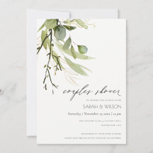 Invitation DOUCHE cool EN FEAFY VERT FOLIAGE D'EAU COUPLES CO (Devant)