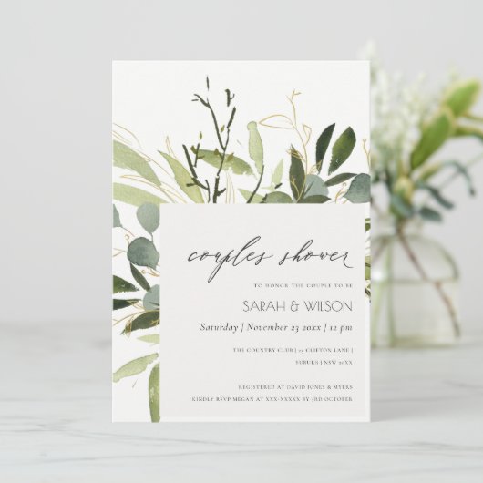 Invitation DOUCHE cool EN FEAFY VERT FOLIAGE D'EAU COUPLES CO (Debout devant)