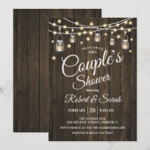 Invitation Douche Couple - Bois rustique (Devant / Derrière)