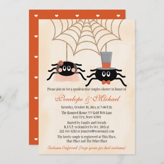 Invitation Douche couple d'Halloween à l'araignée (Devant / Derrière)