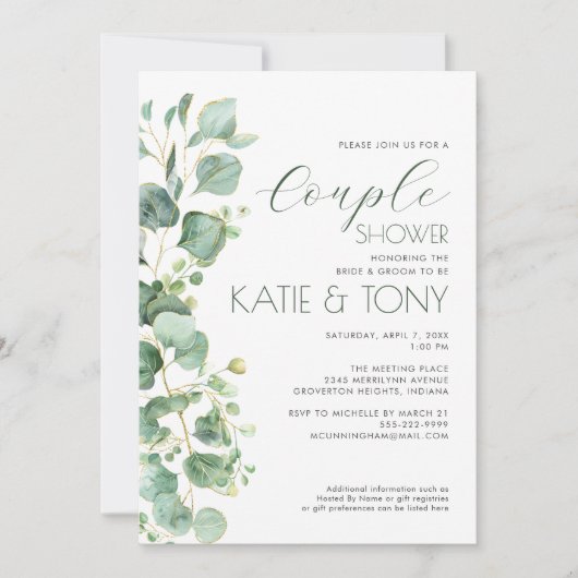 Invitation Douche Couple Eucalyptus (Devant)