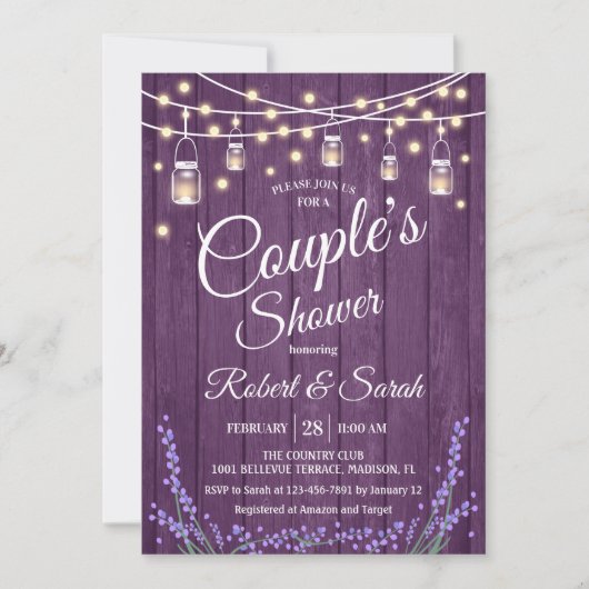 Invitation Douche Couple - Lavande Bois rustique (Devant)