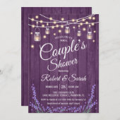 Invitation Douche Couple - Lavande Bois rustique (Devant / Derrière)
