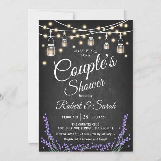 Invitation Douche Couple - Lavender Chalkboard (Devant)