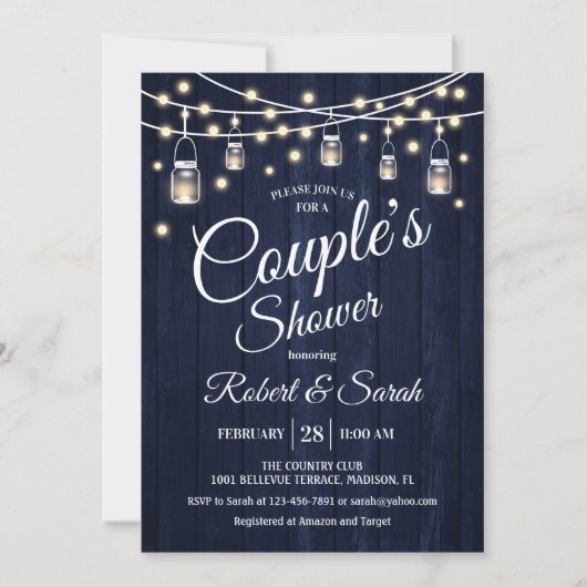 Invitation Douche Couple - Marine Rustic Wood (Devant)