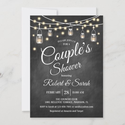 Invitation Douche Couple - Rustic Chalkboard (Devant)