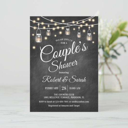 Invitation Douche Couple - Rustic Chalkboard (Debout devant)
