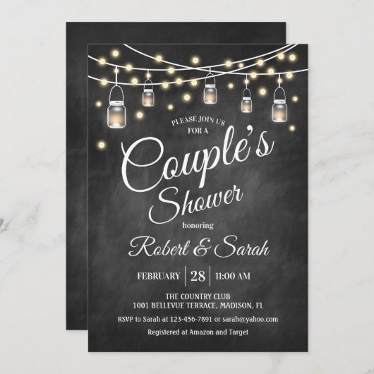 Invitation Douche Couple - Rustic Chalkboard (Devant / Derrière)