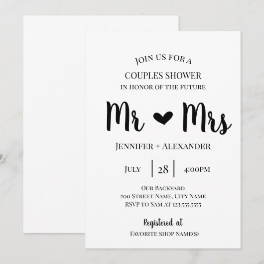 Invitation Douche Couples (Devant / Derrière)