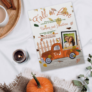 Invitation Douche Couple's Chute en amour Photo QR Mariage