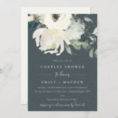 INVITATION DOUCHE COUPLES COUPLES COULEUR D'EAU EN FLORE BLAN (Devant / Derrière)