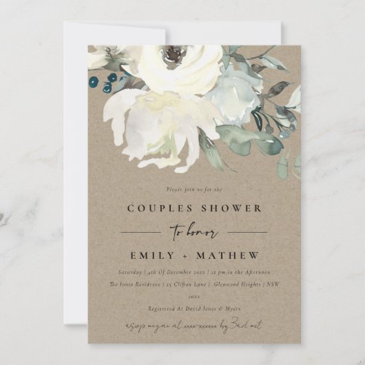 INVITATION DOUCHE COUPLES COUPLES COULEUR D'EAU KRAFT IVORY F (Devant)