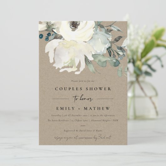 INVITATION DOUCHE COUPLES COUPLES COULEUR D'EAU KRAFT IVORY F (Debout devant)