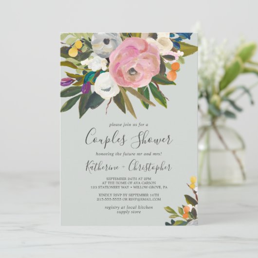 Invitation Douche Couples Floral Peint (Debout devant)
