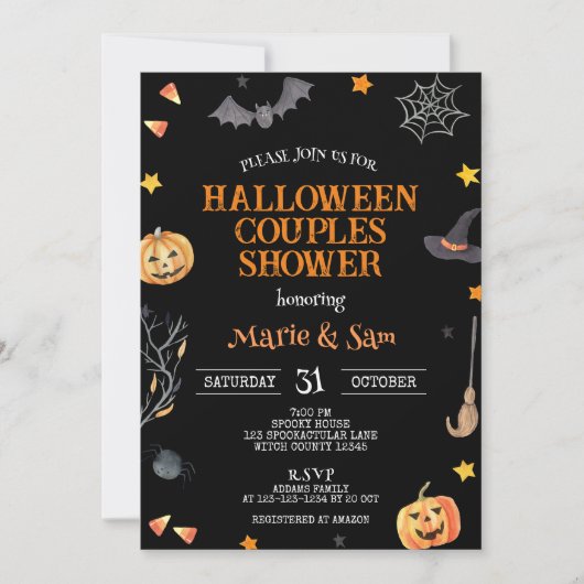 Invitation Douche Couples Halloween, Wedding shower (Devant)