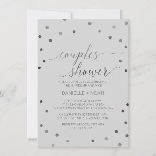 Invitation Douche Couples Pois Argent (Devant)
