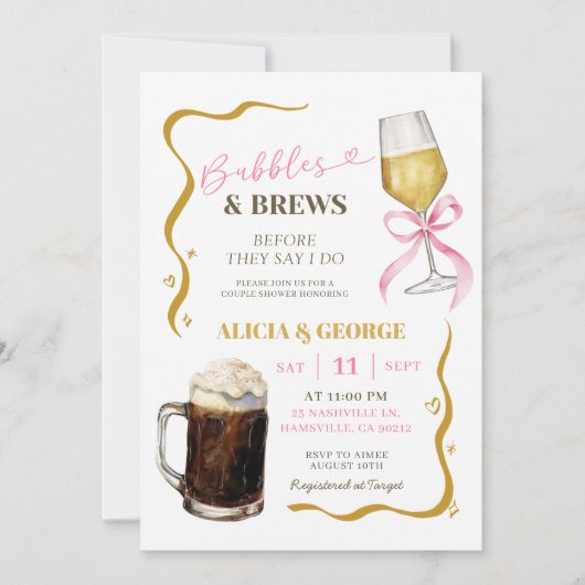 Invitation Douche Couples Quirky Tirée À La Main (Devant)