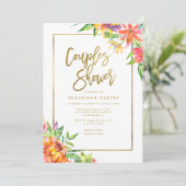 Invitation Douche Couples | Tropical Watercolor Gold Script (Debout devant)