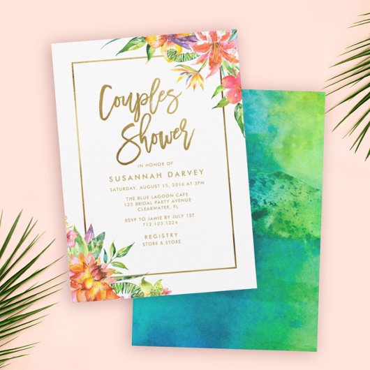 Invitation Douche Couples | Tropical Watercolor Gold Script