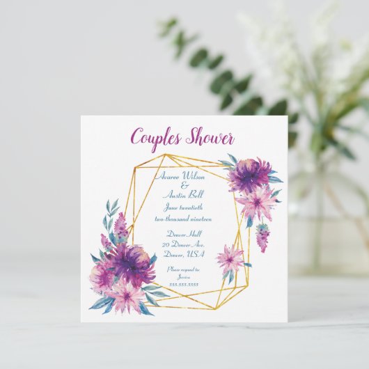 Invitation Douche Couples violets et bleus (Debout devant)