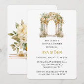 Invitation Douche Couples White and Gold Church (Devant / Derrière)