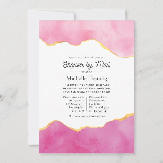 Invitation Douche d'agate rose et or par courrier (Devant)