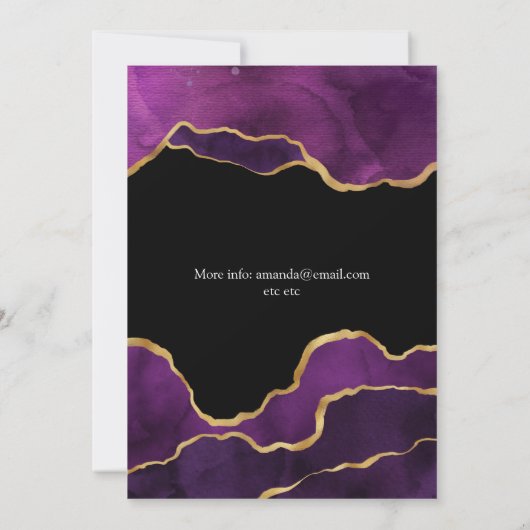 Invitation Douche d'agate violet et or par courrier (Dos)