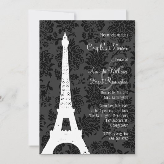 Invitation Douche Damask Paris Couple (Devant)