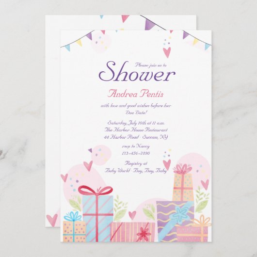 Invitation Douche d'amour Baby shower (Devant / Derrière)