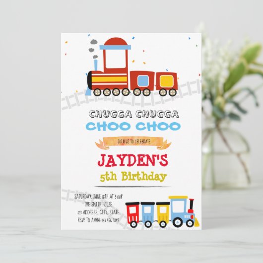 Invitation Douche d'anniversaire à thème du train mignon (Debout devant)