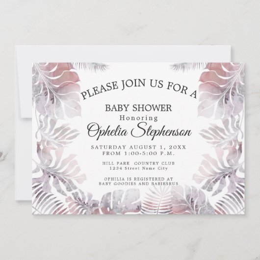 Invitation Douche d'aquarelle moderne Rose rose mauve (Devant)
