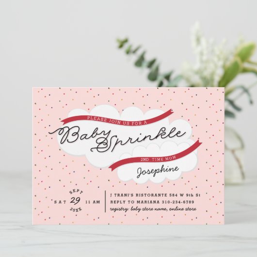 Invitation Douche d'arrosage pour bébé rose (Debout devant)