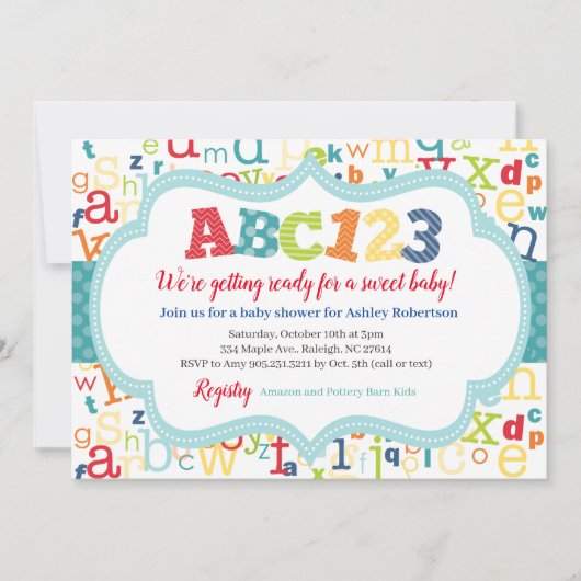 Invitation Douche de bébé d'alphabet (Devant)