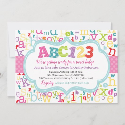 Invitation Douche de bébé d'alphabet (Devant)