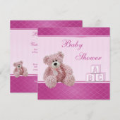 Invitation Douche de bébé de nounours rose et de blocs (Devant / Derrière)