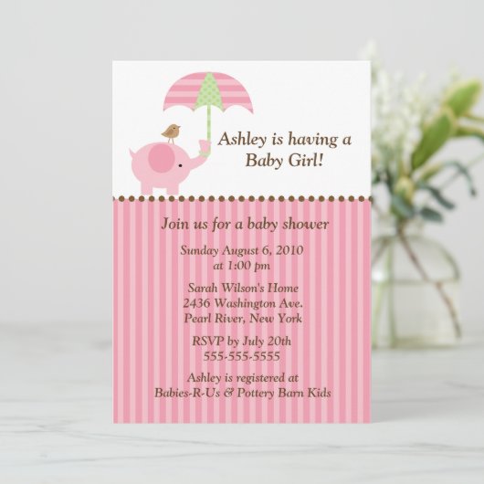 Invitation Douche de bébé de parapluie d'éléphant de mod (Debout devant)