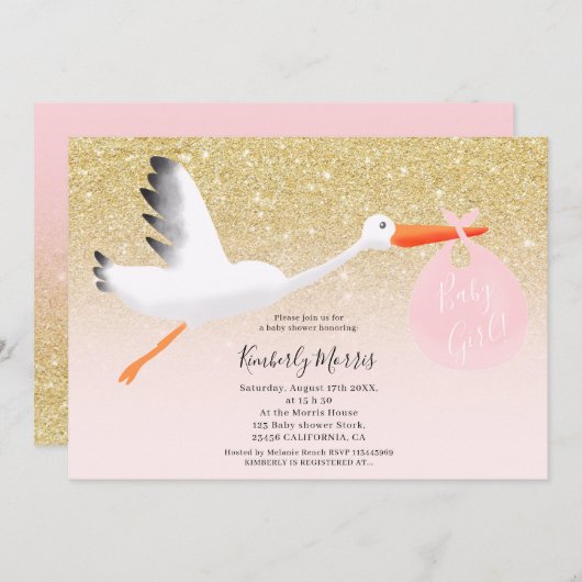 Invitation Douche de bébé d'illustration de parties (Devant / Derrière)